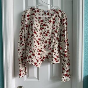 Topshop Asymmetric Floral Button Long Sleeve Top